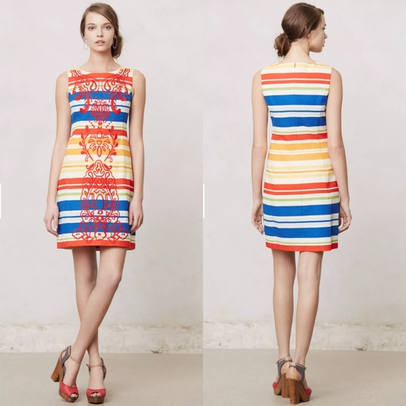 Anthropologie Dresses & Skirts - Anthropologie Tabatha Stripe & Embroidery Banded Totem Shift Mini Dress Size 8